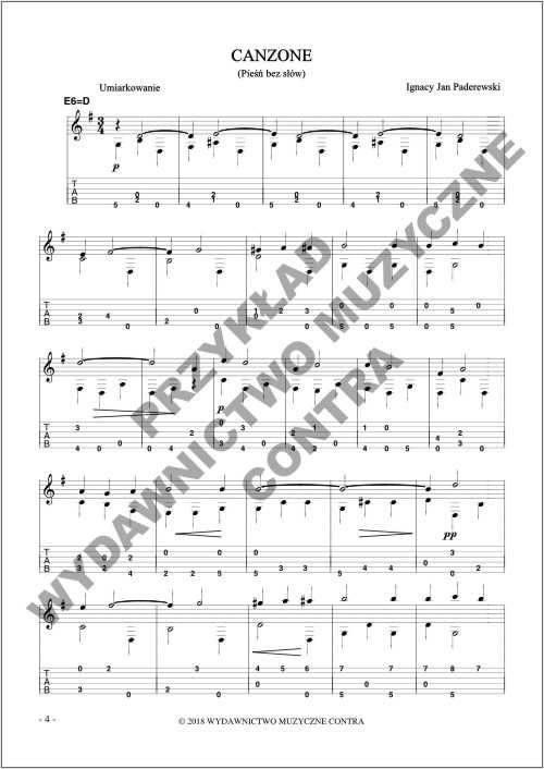 Łatwy Paderewski na gitarę fingerpicking (nuty + tabulatury)