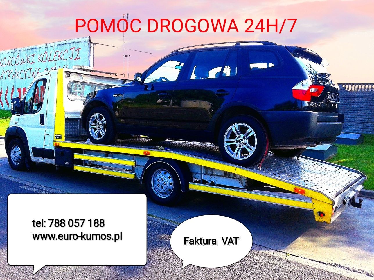 LAWETA, Holowanie, A2 Transport samochodów, POMOC DROGOWA 24h/7 F-Vat