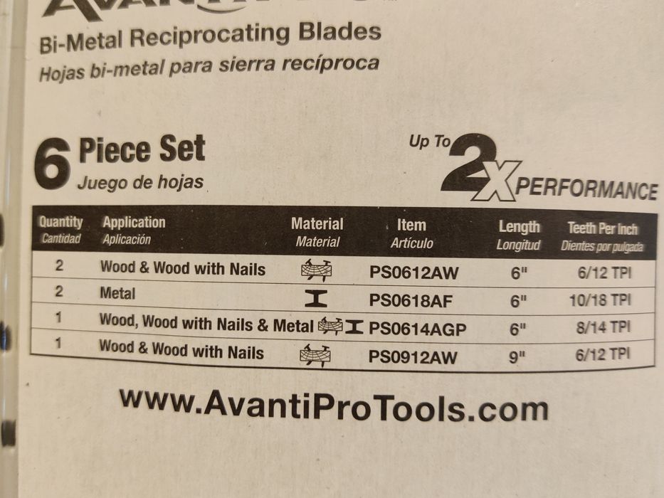 AvantiPro набір шабельних пил 6 шт Дерево Метал 15 23 см Оригінал США