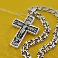 Цепочка серебро и крестик Натільний хрестик із молитвою на ланцюжку