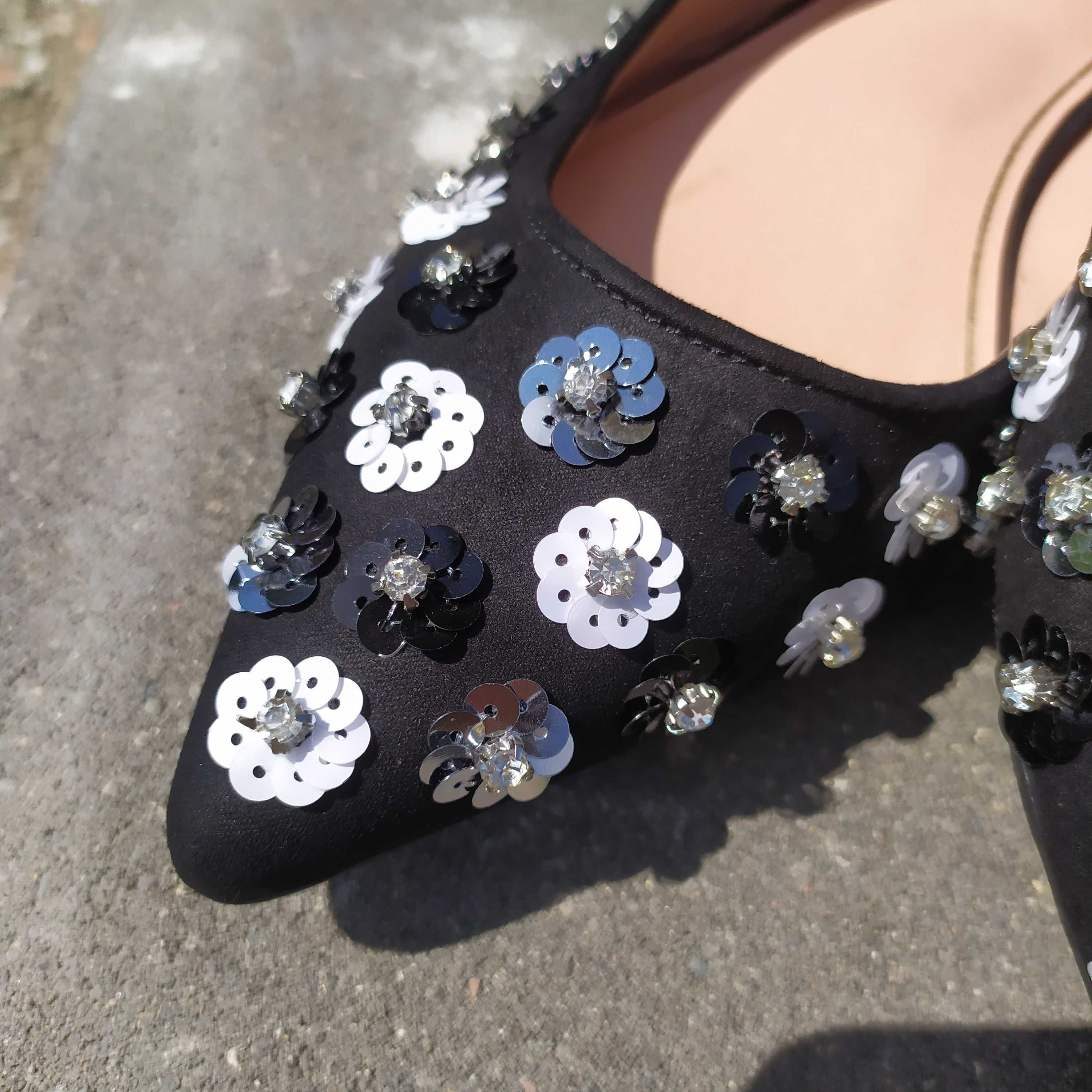 Baleriny w szpic, w kwiaty, z cyrkoniami, TOPSHOP r. 39