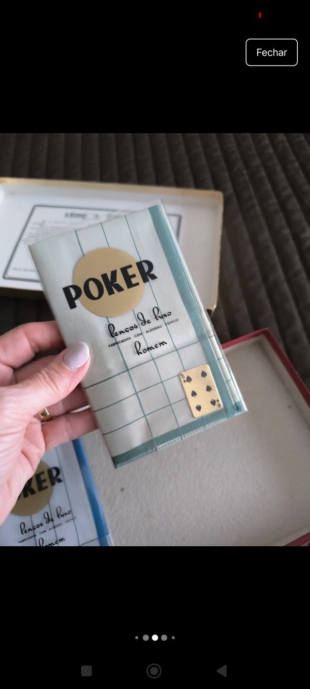 2 lenços de bolso poker com caixa original antigo vintage