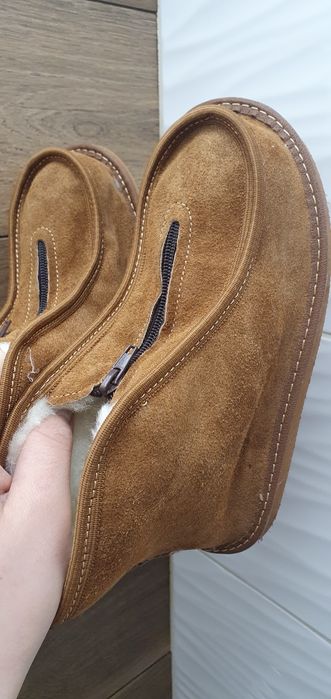 Bambosze botki 38 skóra skórzane brązowe wełna 37,39