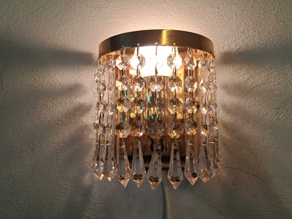 Klasyczny złoty kinkiet pojedynczy kryształowy mosiężny z soplami