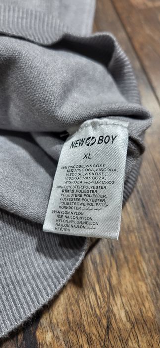 Szary sweter męski miękki jak kaszmir logo XL