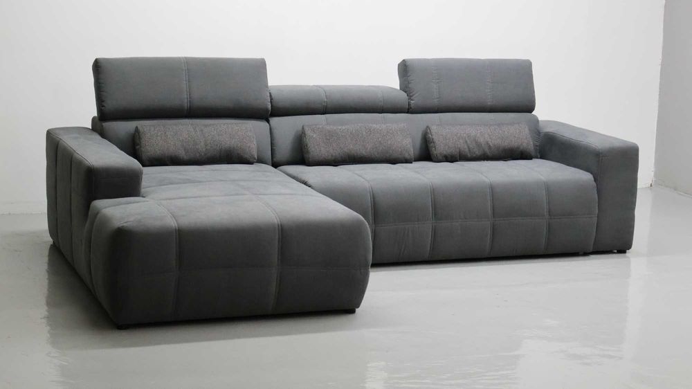 TPF Narożnik regulowane zagłówki zamsz popiel rogówka kanapa sofa salo