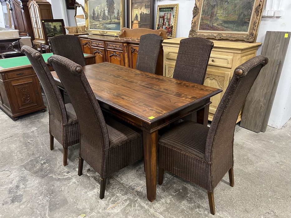 Stół kolonialny z 6 rattanowymi krzesłami/ Loom/Komplet/Raty