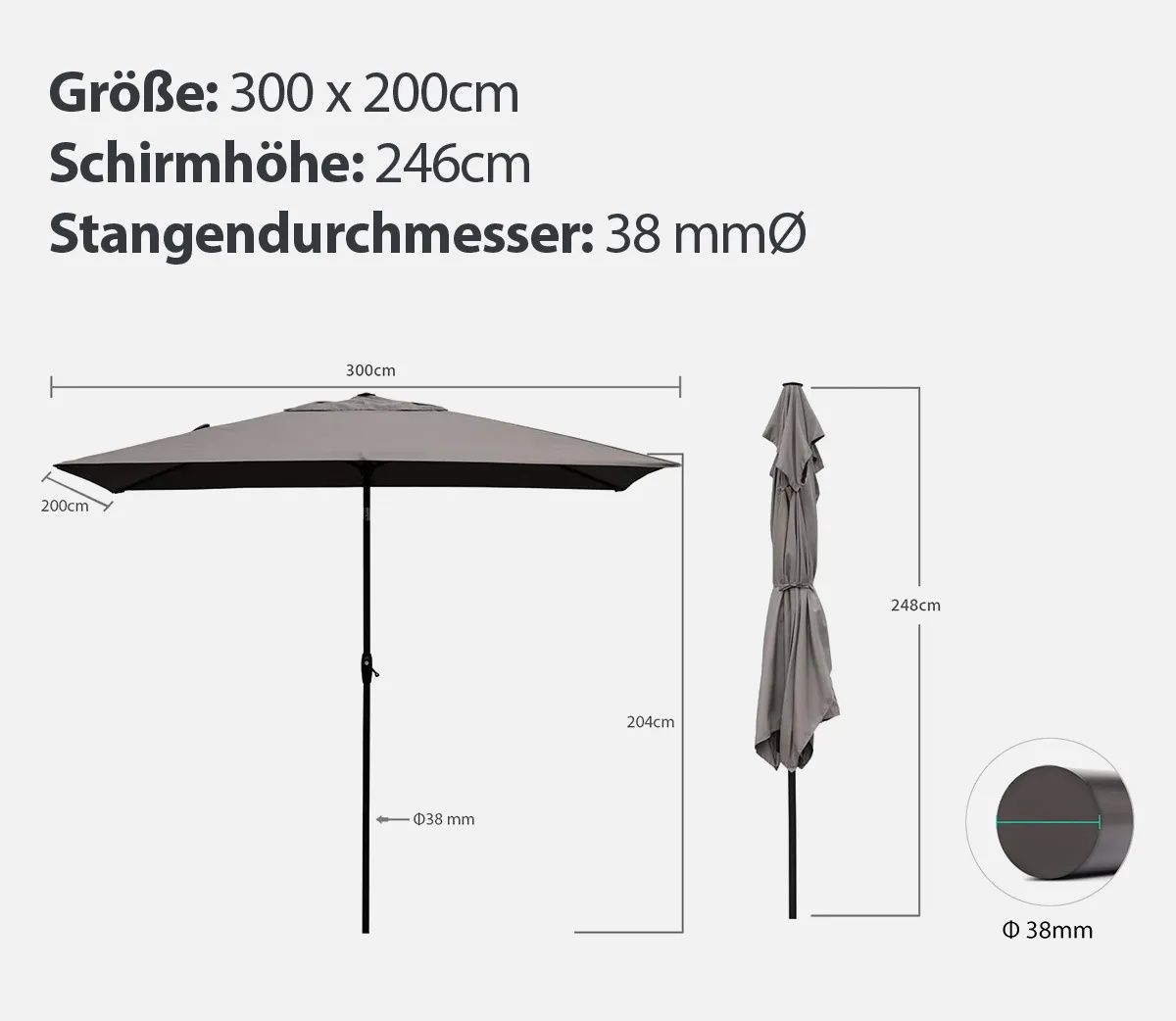 Aluminiowy parasol Sekey 300x200cm kolor cappuccino i kremowy