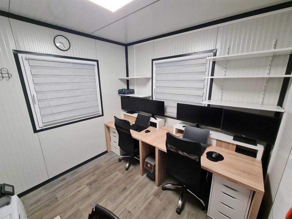 Pawilon kontener biurowy socjalny na ramie z wyposażeniem