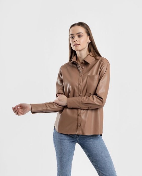 Женская рубашка/Кожаная рубашка/Рубашка с эко кожи/Шкіряна сорочка 46