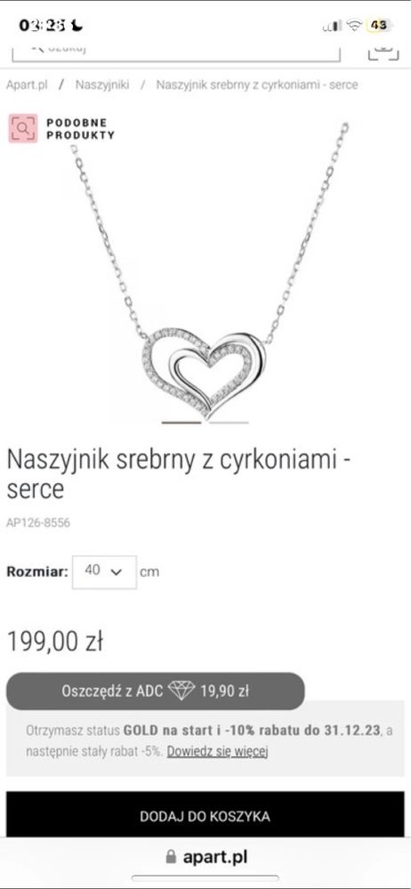 srebrny naszyjnik serce apart