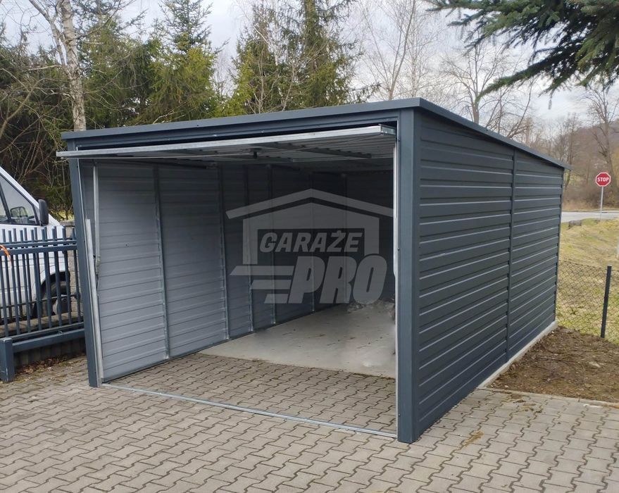 Garaż blaszany 3x5 Brama uchylna Antracyt  Dach spad w tył GP277