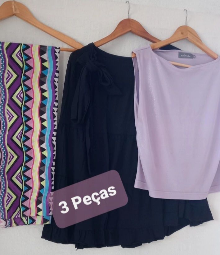 Conjunto de saia rodada + Top + Encharpe