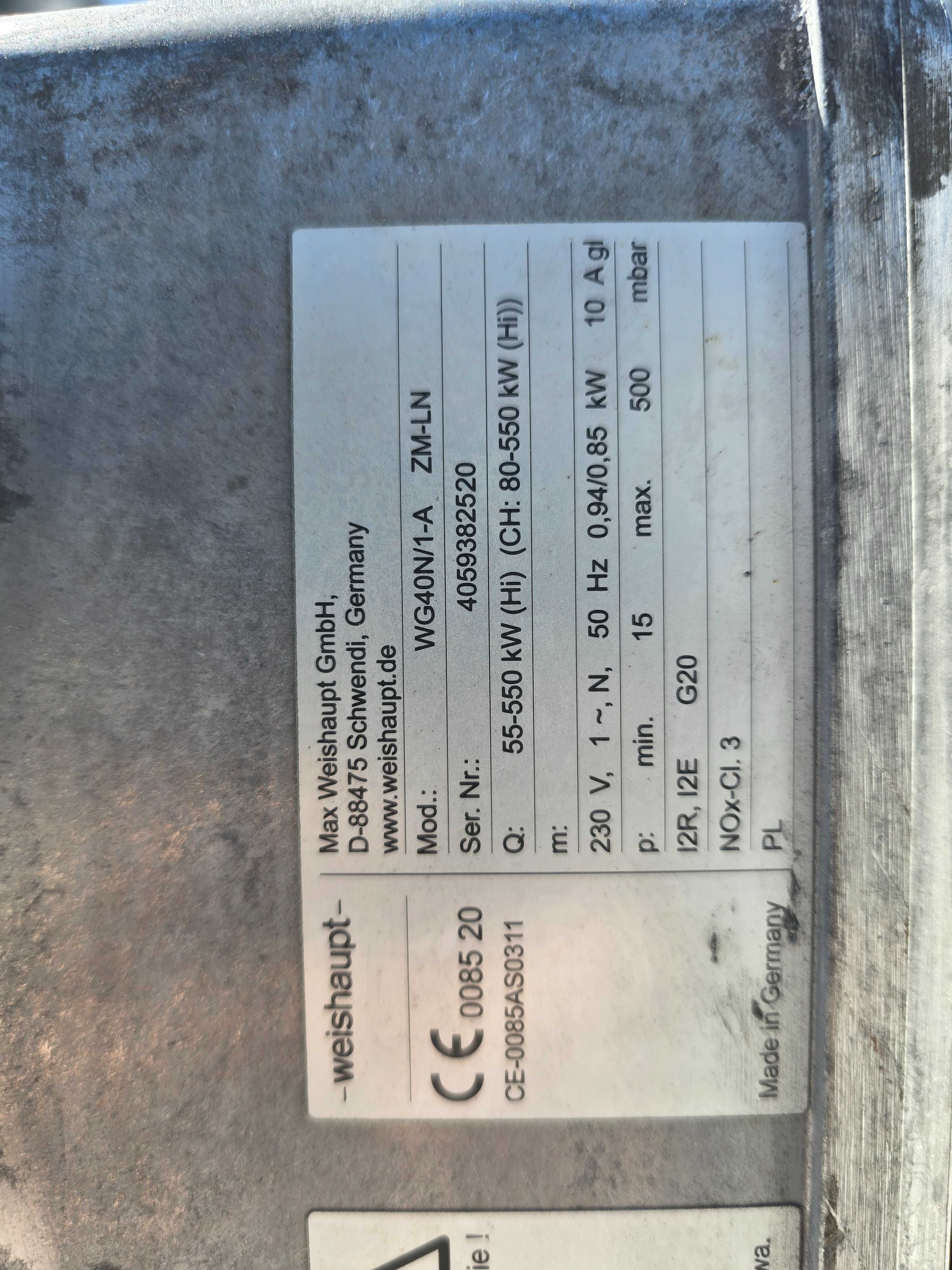 Weishaupt WG40 ZM-LN 80-550kW palnik gazowy modulowany/2 st. 2020rok
