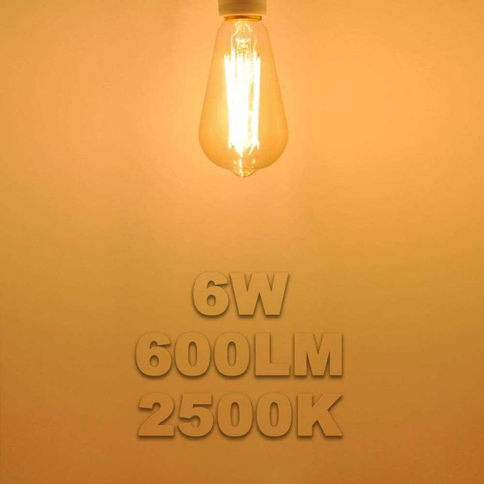Żarówka LED FILAMENT Vintage Retro Edison ST64 2500k E27 6W Bursztyn