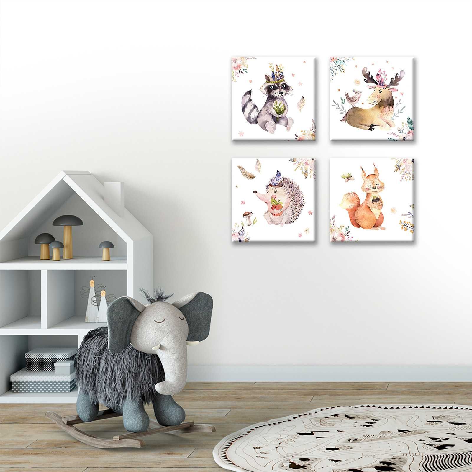 Obraz dla Dzieci Dziecka Zwierzęta Tryptyk Zestaw 4-elementowy 50x50