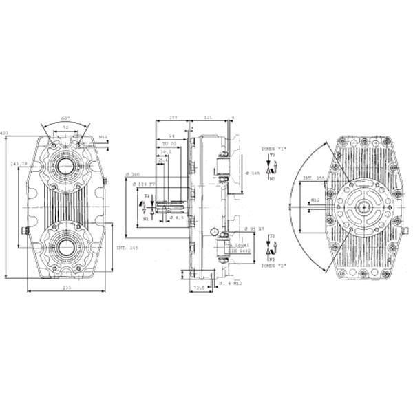 B60223 Multiplikator do dwóch pomp grupy 3 SAE-C, B602, ciężka, z