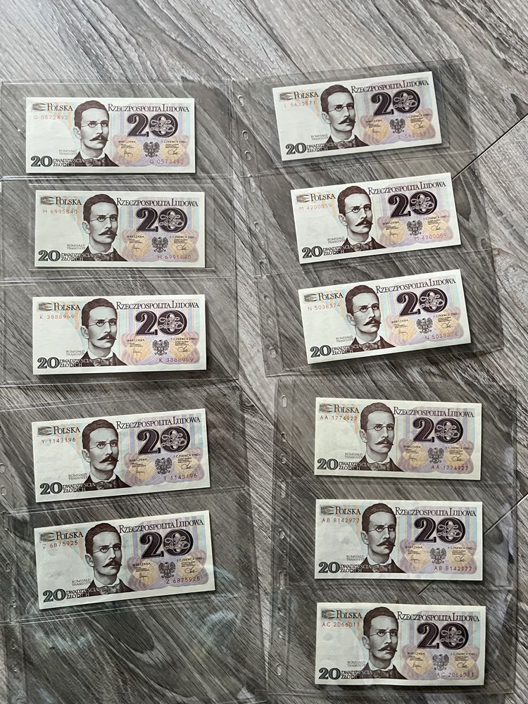 Zestaw literek 20 złotych 1982 Traugutt komplet