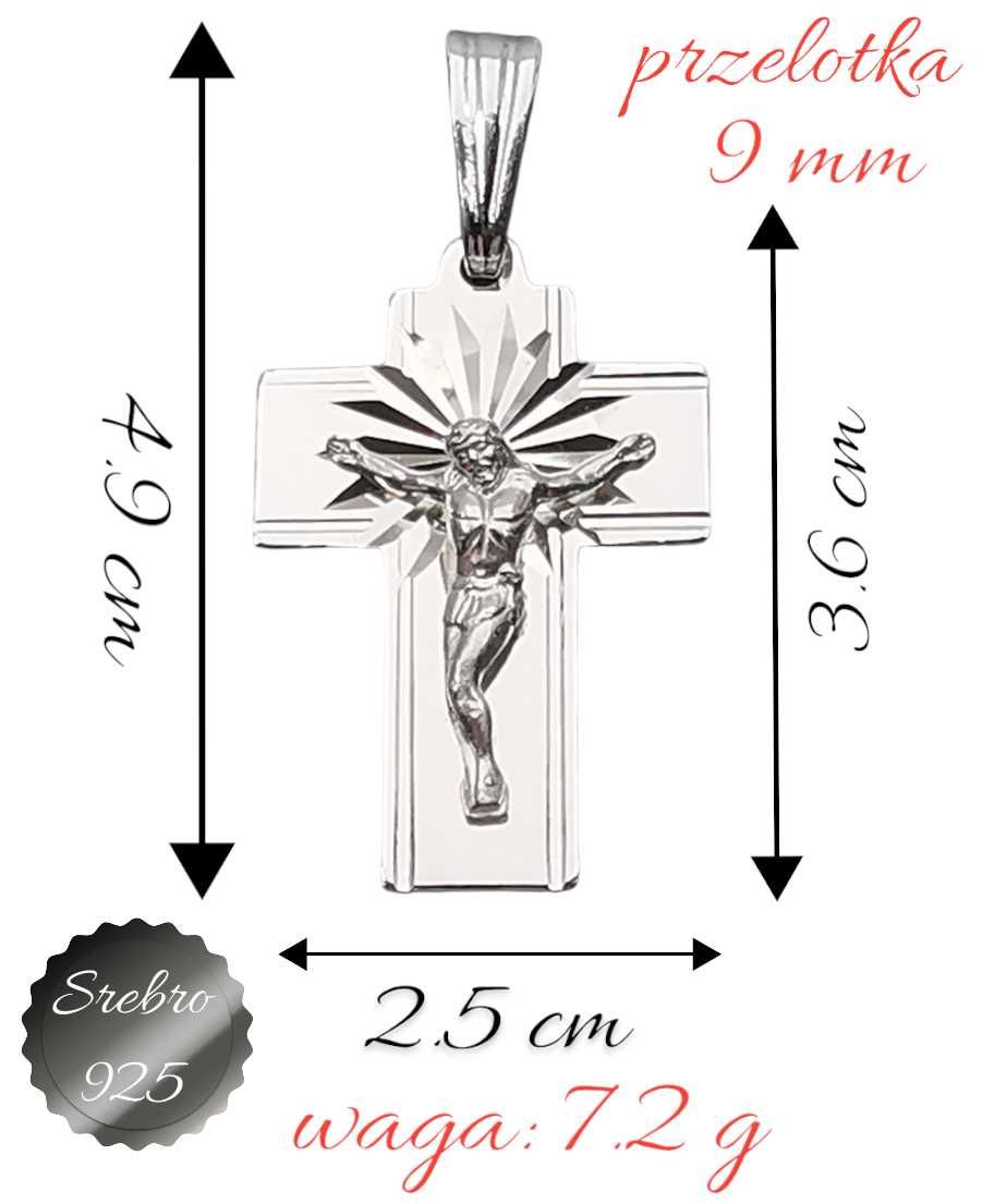 Srebrny diamentowany krzyżyk z Jezusem - przelotka 9 mm