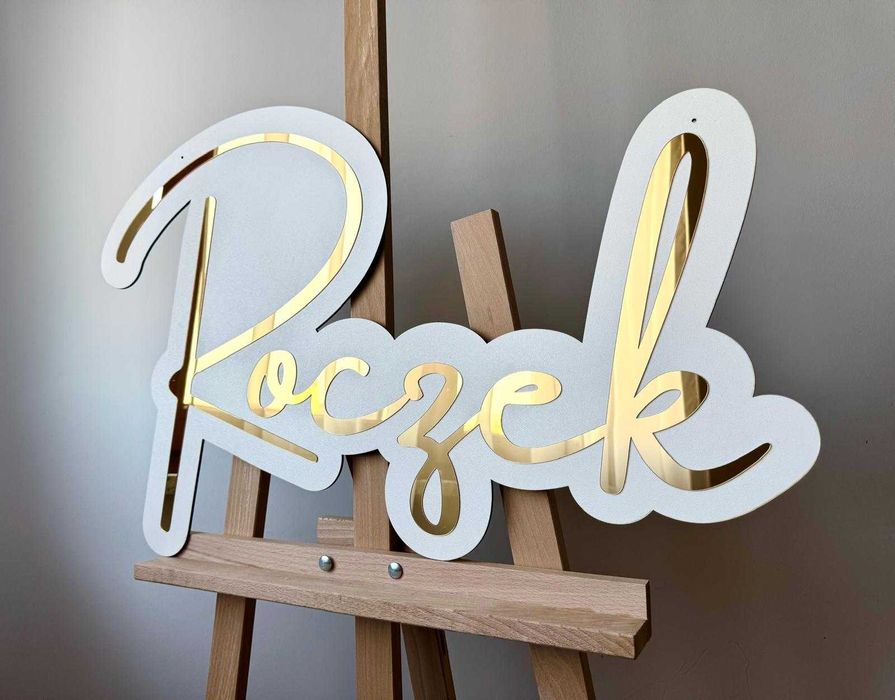 Złoty lustrzany napis Roczek dekoracje ścianki balonowa prezent urodzi