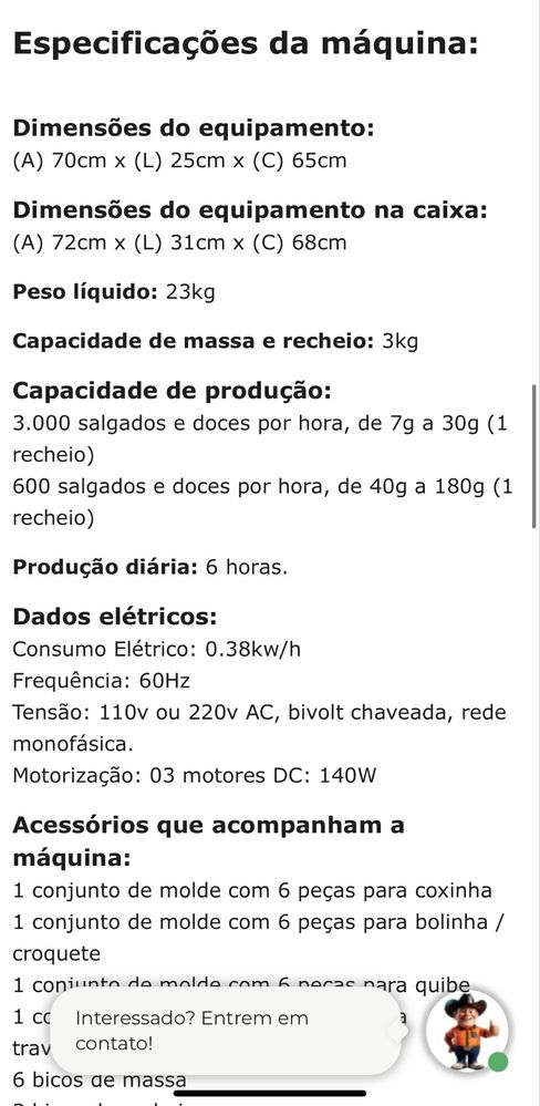 ReservadoModeladora de salgados 3000hora NOVA!
