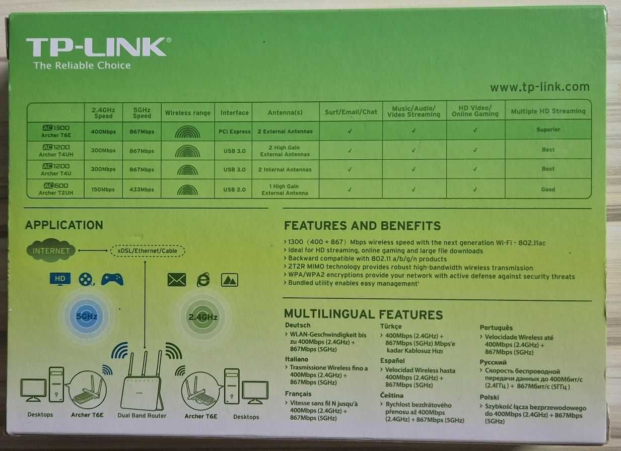 Karta sieciowa dwupasmowa TP Link  Archer T6E,  WI-FI PCI-E