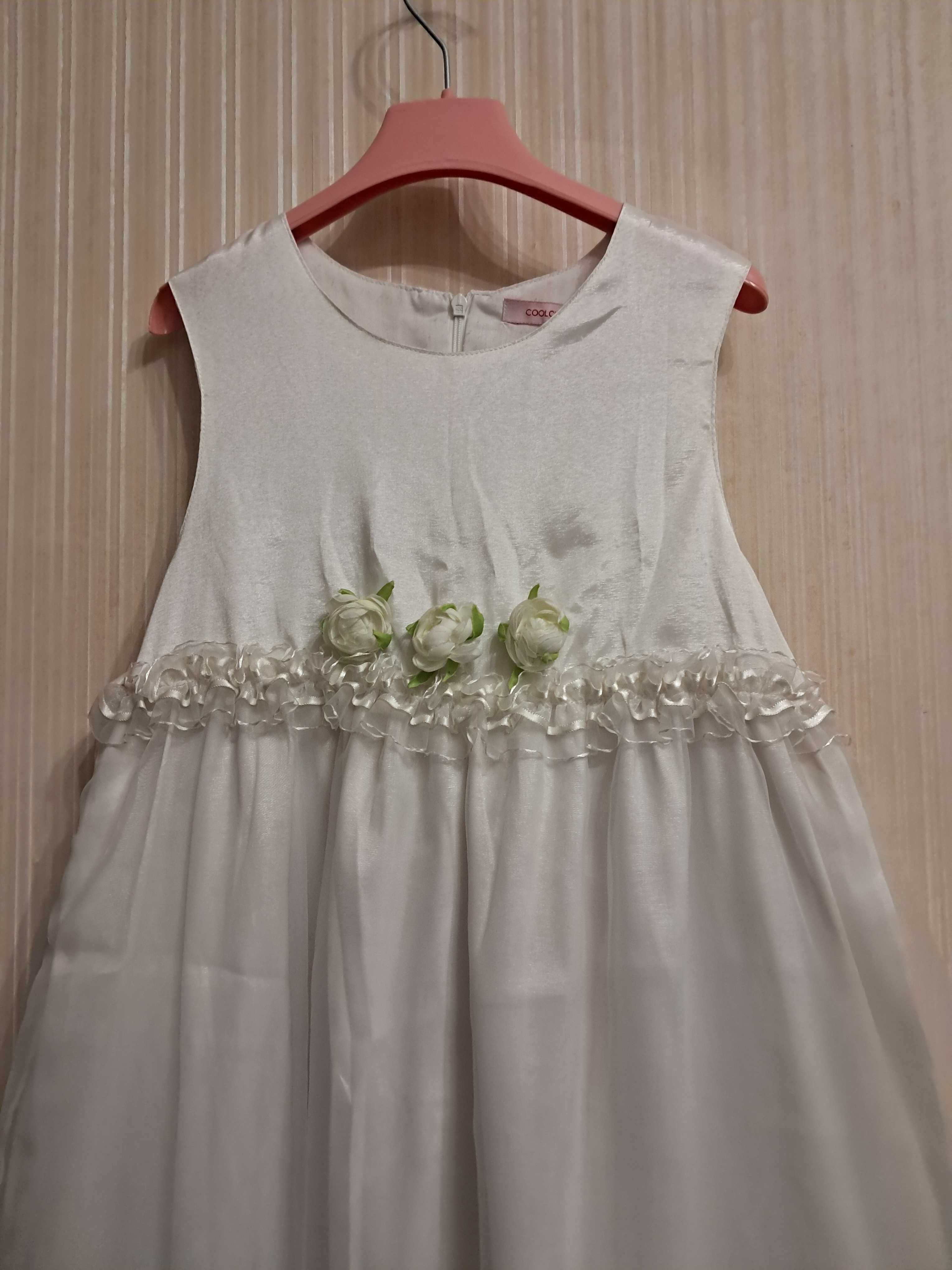 Белое детское нарядное бальное атласное платье COOLCLUB 140