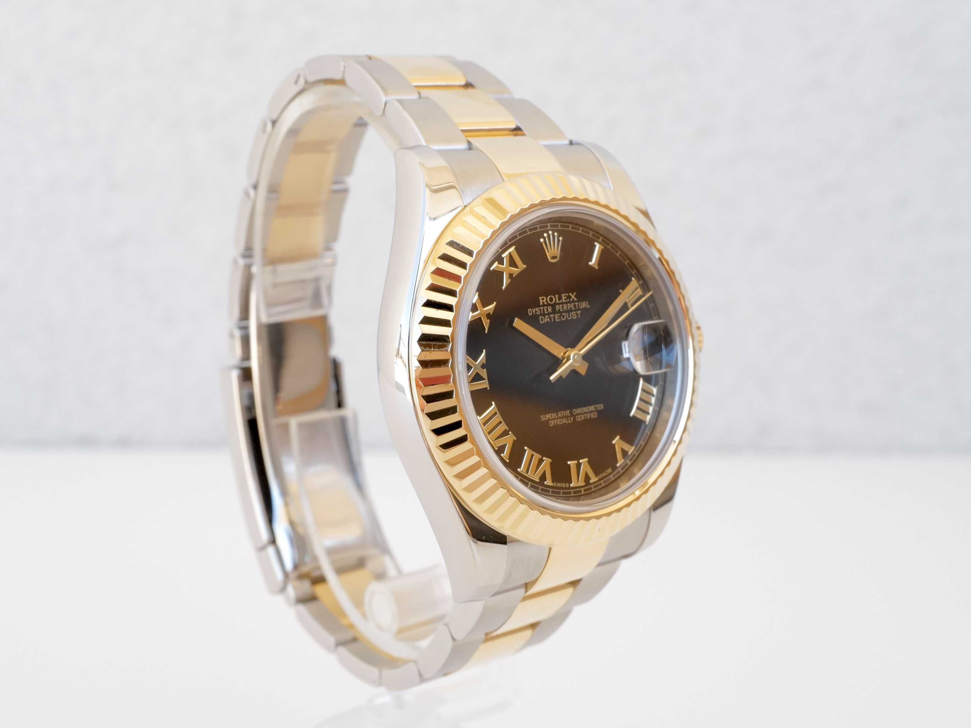 Rolex Datejust II Oyster 18K Yellow Gold Steel Black Roman Dial