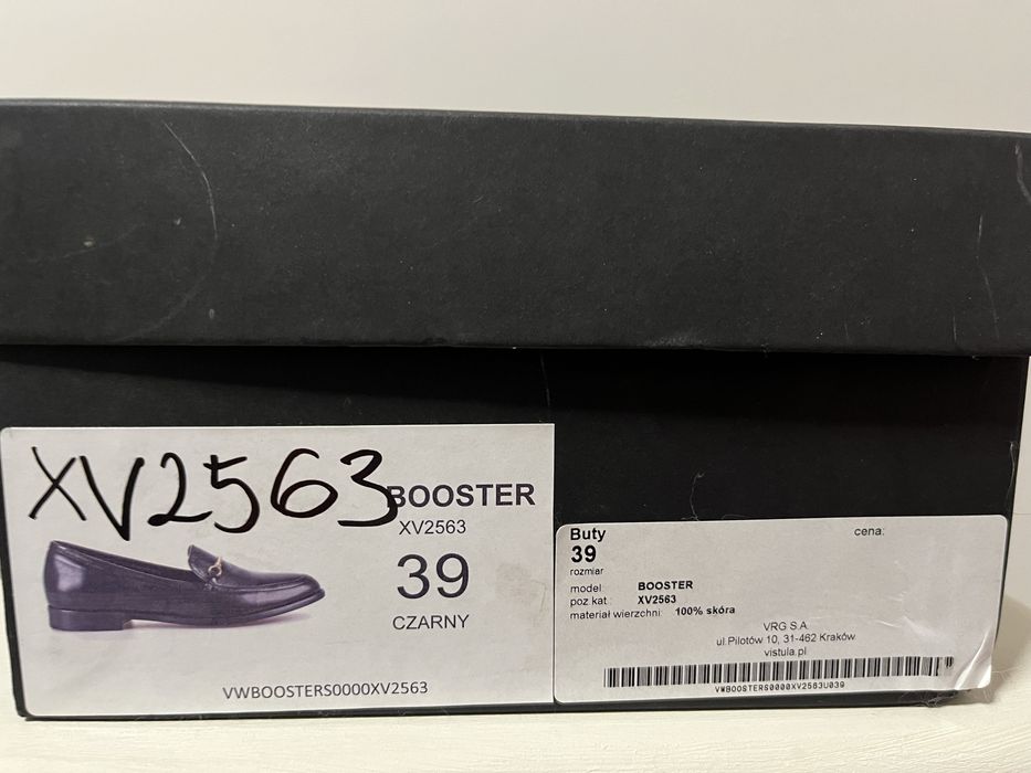 Lordsy, mokasyny czarne skórzane damskie Vistula 39