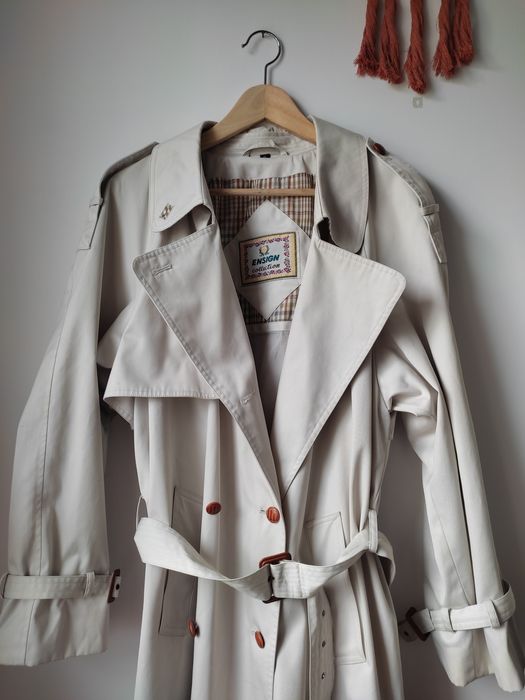 Trencz płaszcz vintage oversize prochowiec dwurzędowy długi