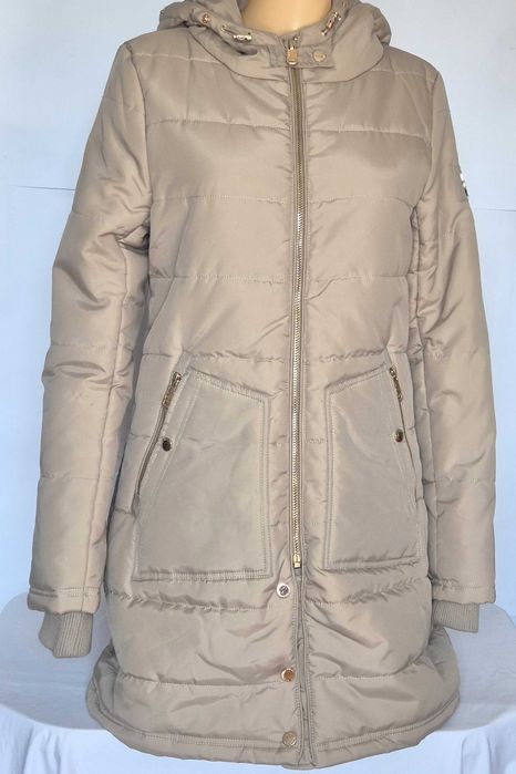 JAYLOUCY płaszcz,parka, kaptur z natural, jenotem złote zamki M