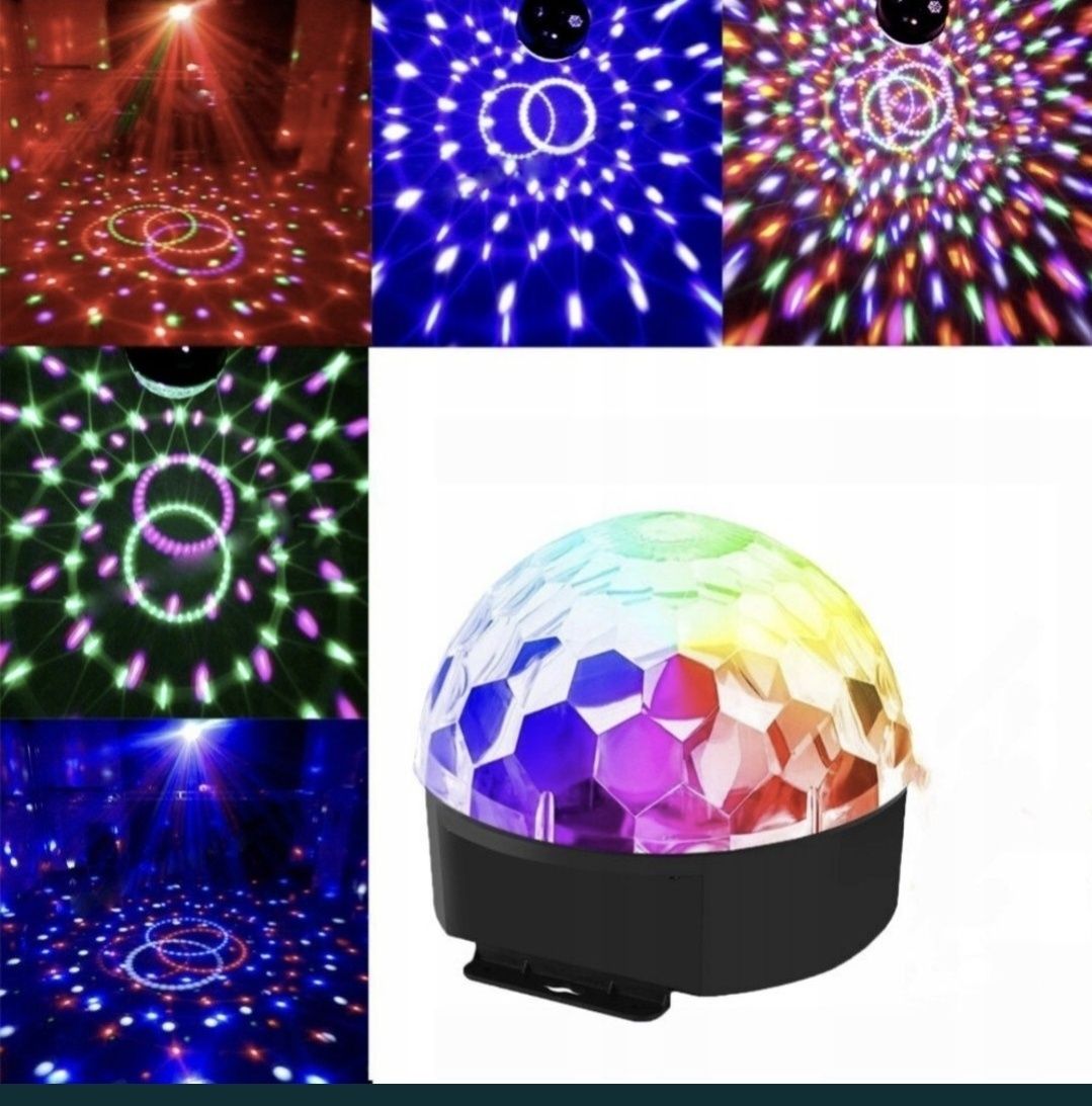 Kula DISCO LED Kula Dyskotekowa PILOT Projektor Głośnik USB RGB SD MP