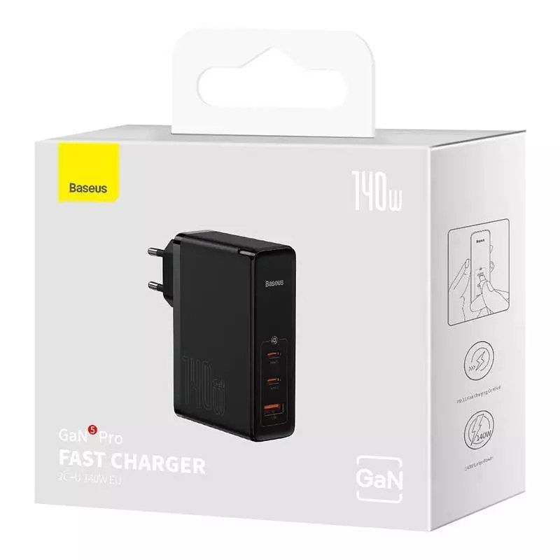 ładowarka sieciowa baseus gan5 pro 2xusb-c + usb, 140w (czarna)