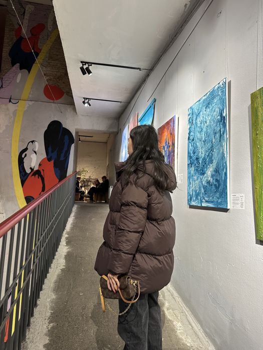 Новый стильний пуховик оверсайз L, трендовий шоколадний відтінок