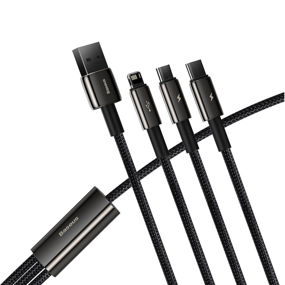 Kabel 3w1 USB-C, Lightning, microUSB 1.5m 3.5A czarny