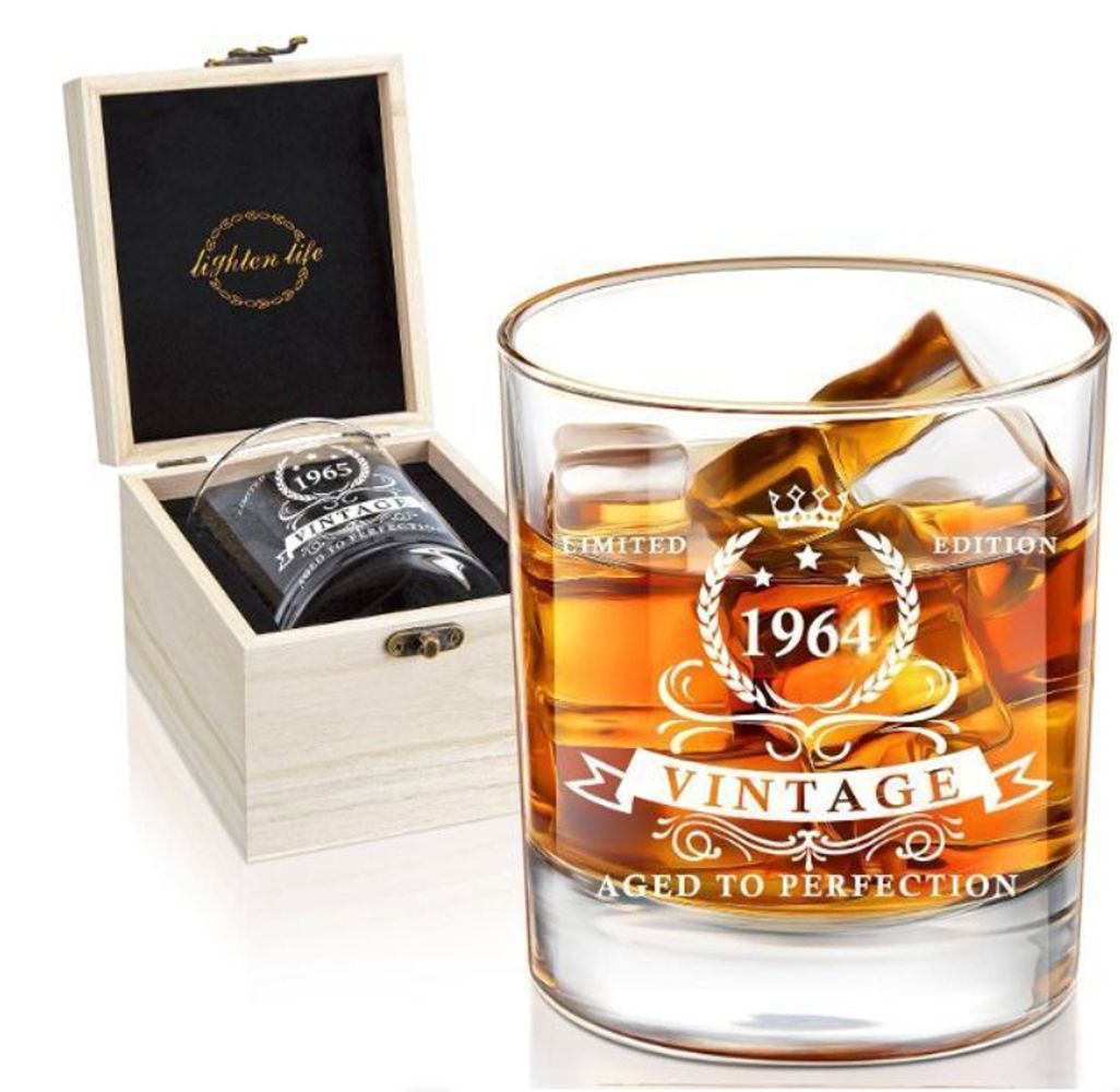 Szklanka do Whisky na 61 Urodziny w Drewnianym Pudełku 340 ml