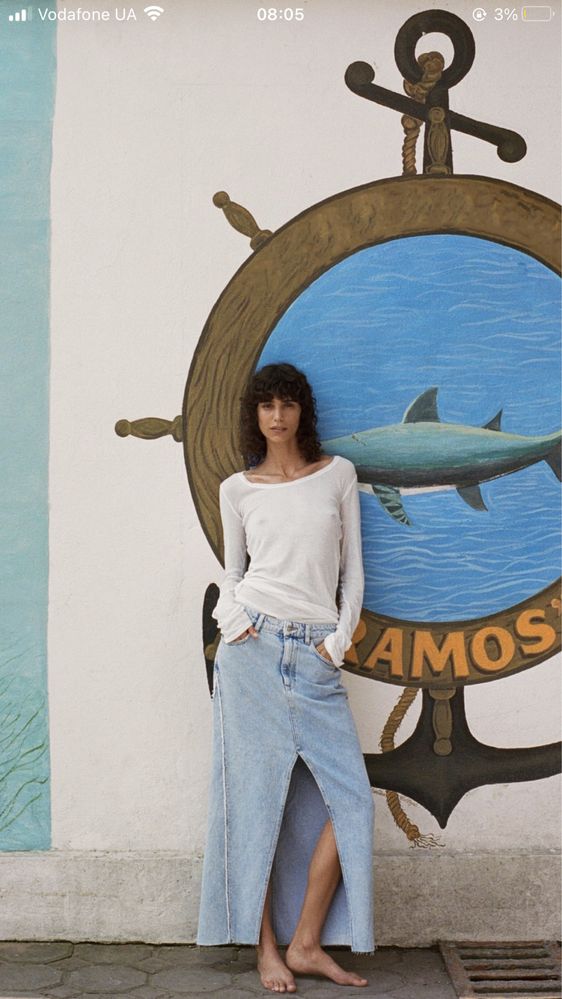 Жіноча джинсова спідниця довжина міді-zara