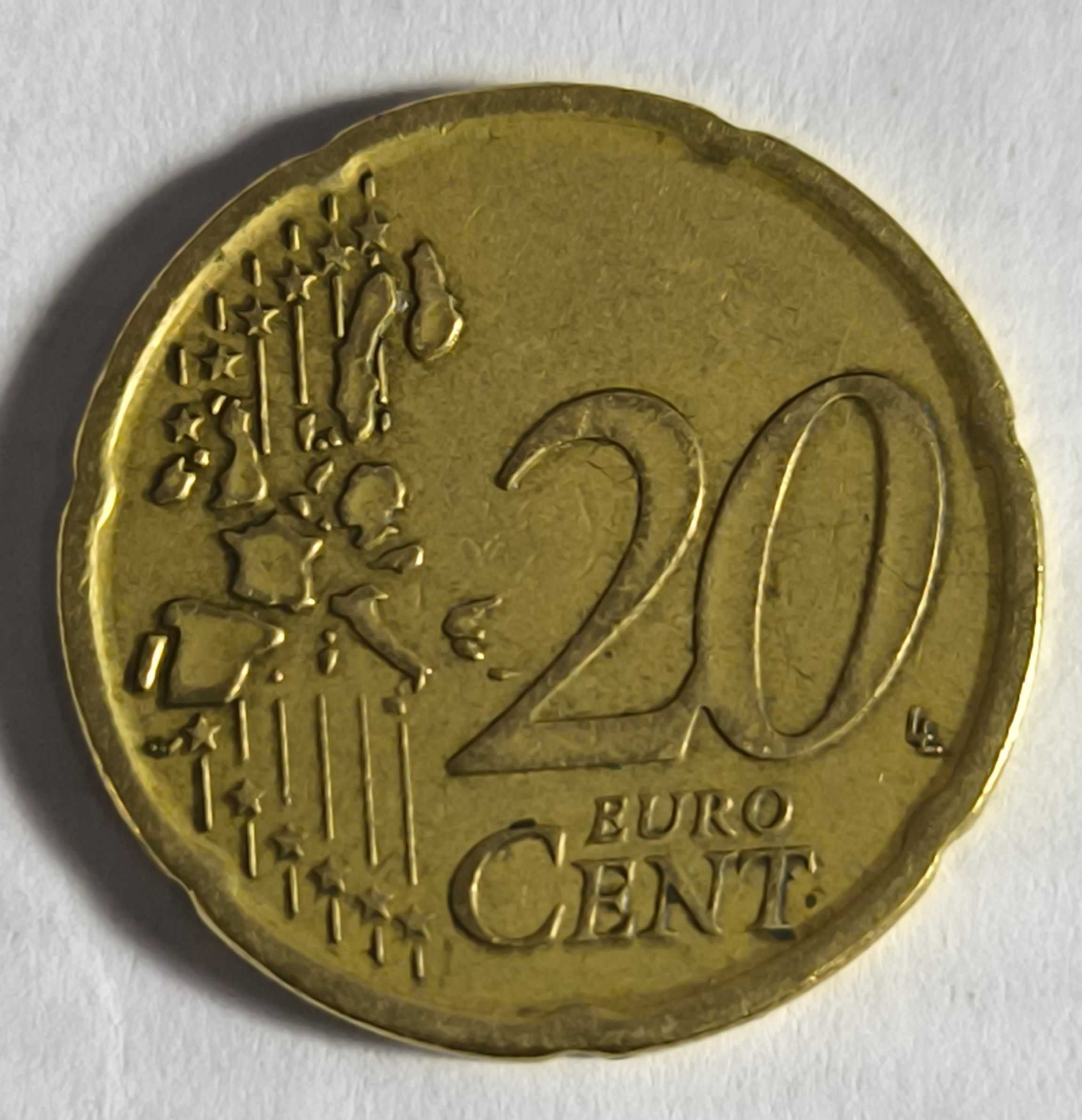Moeda de 20 cent de 1999 de espanha rara com desgastes nas estrelas