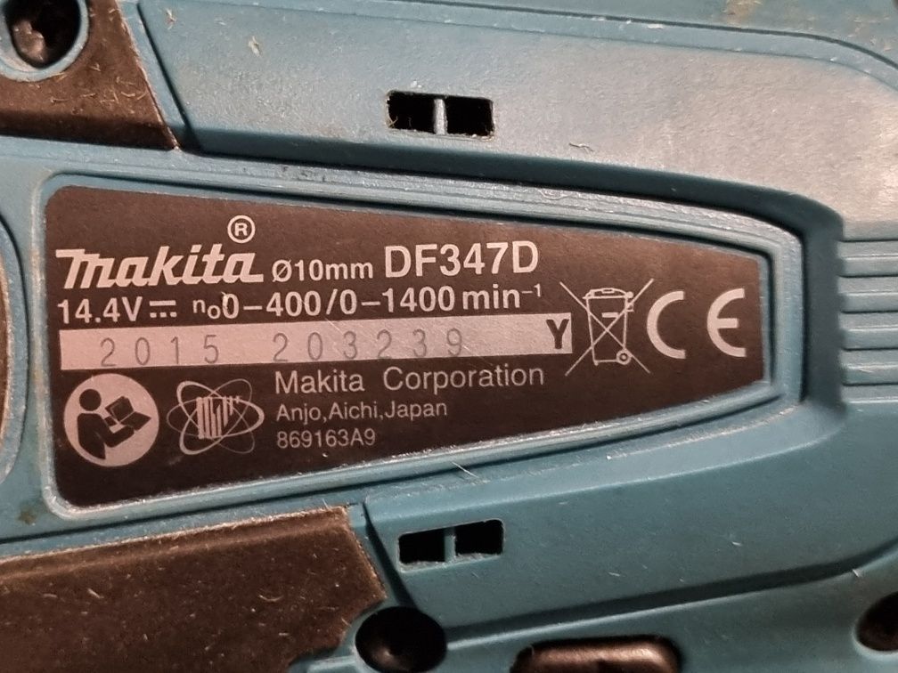 Wkrętarka Makita 14,4V df347d, walizka, 2 baterie, ładowarka, bity, wi