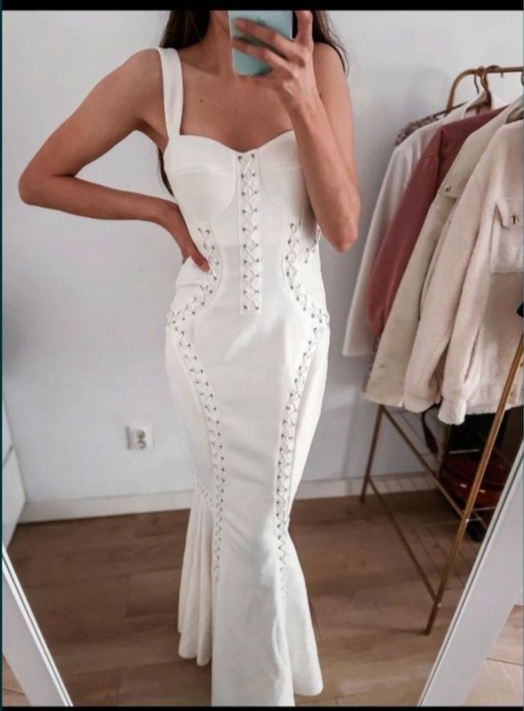 Biała gorsetowa sukienka maxi wiazana syrena 42 xl asos luxe