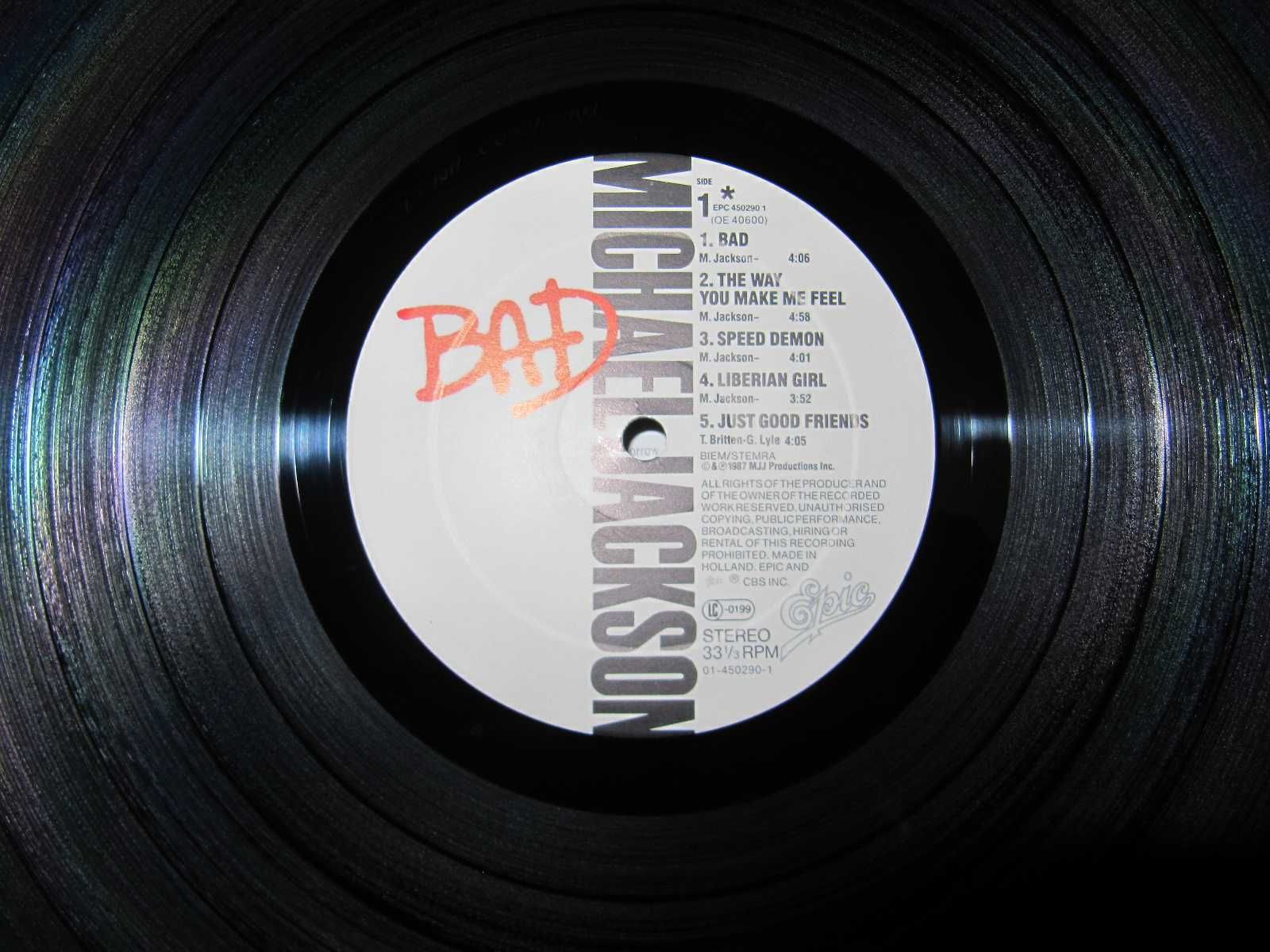 Виниловый Альбом MICHAEL JACKSON ‎– Bad - 1987 *ОРИГИНАЛ (NM/NM)