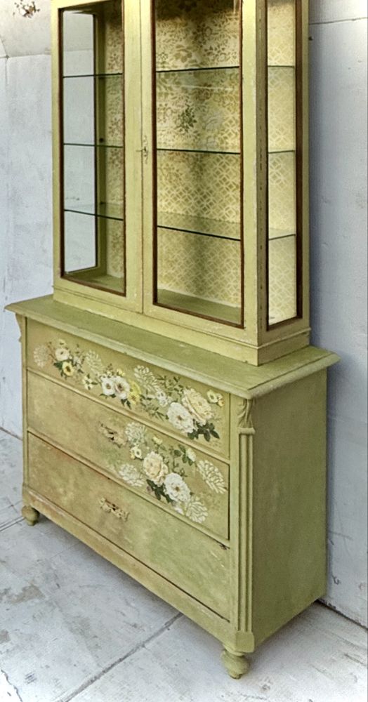 Witrynka komda z nadstawka vintage zielen shabby chic