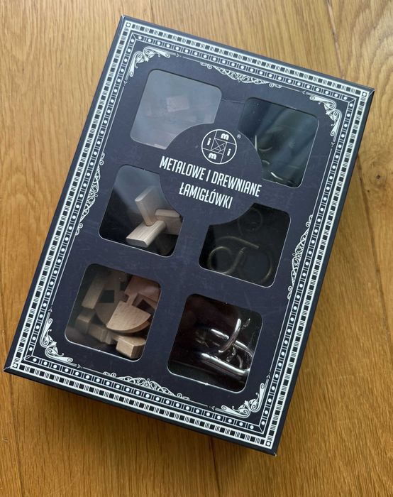 Metalowe i drewniane łamigłówki, 6w1, Empik, dla dzieci od 6 lat.