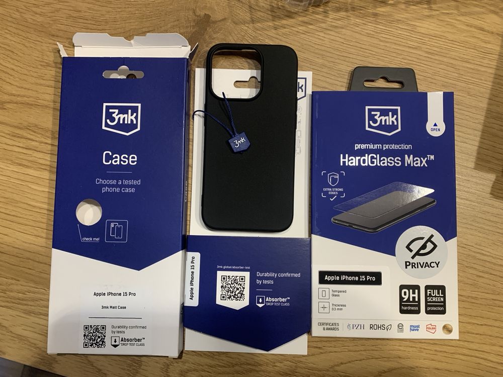 iphone 15 pro 3mk matt case etui + szklo hardglass max black