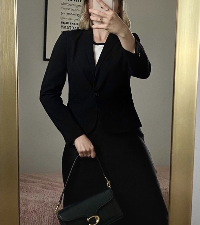 Czarna klasyczna marynraka taliowana żakiet bawełniana h&m M 38