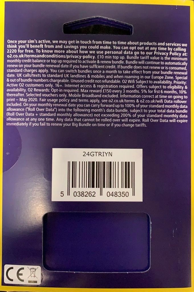 O2 UK Angielski Starter Karta SIM Card + 9.40 GBP