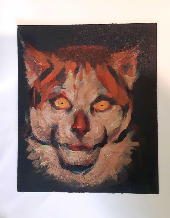 Malunek akrylem na desce malarskiej - 30 x 25 cm ''Kot''