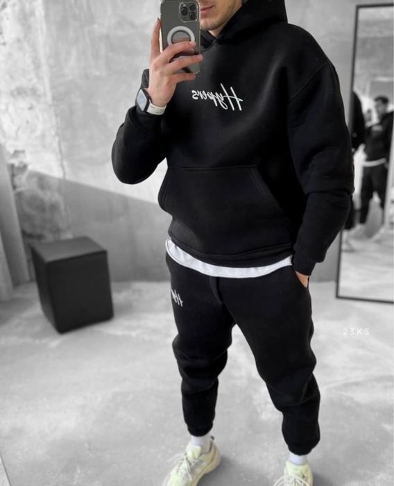 Мужской зимний костюм на флисе кофта/худи и штаны на манжете 48-54