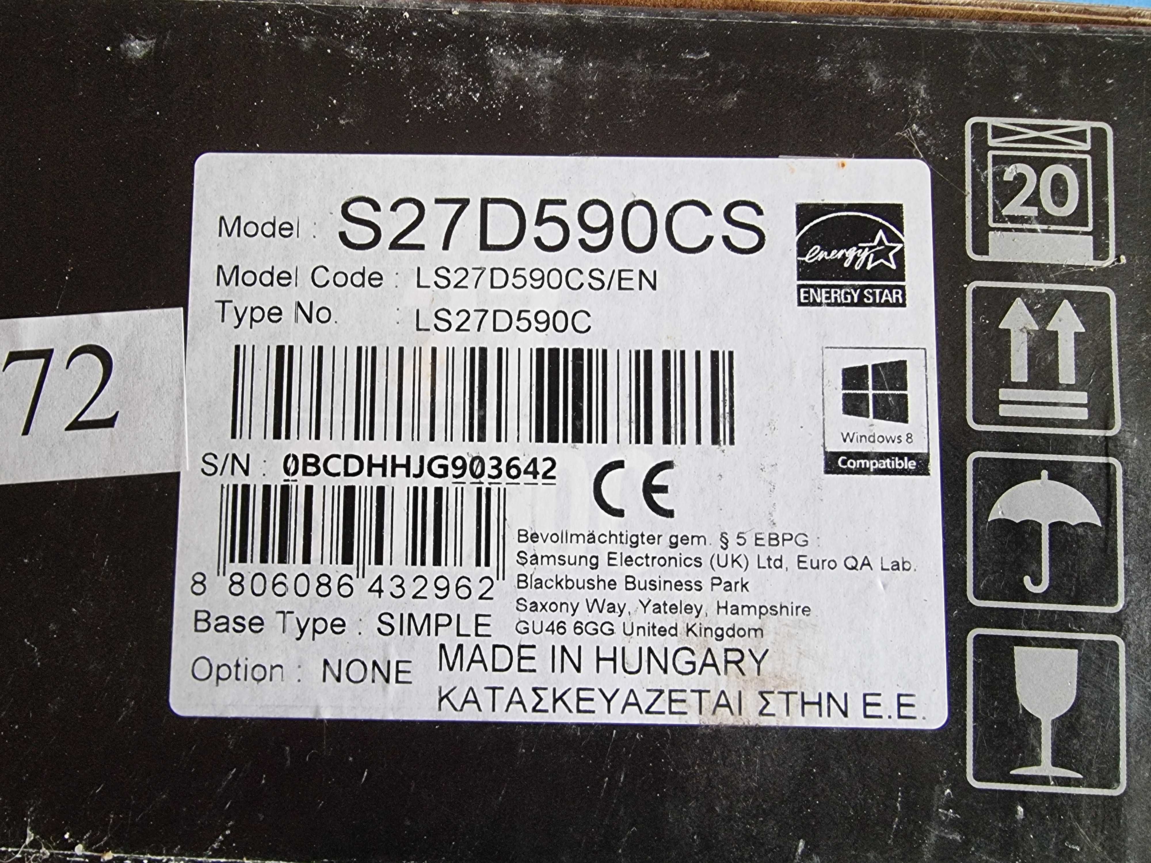 monitor samsung curved s27d590cs, wersja ss01, LS27D590CS/EN