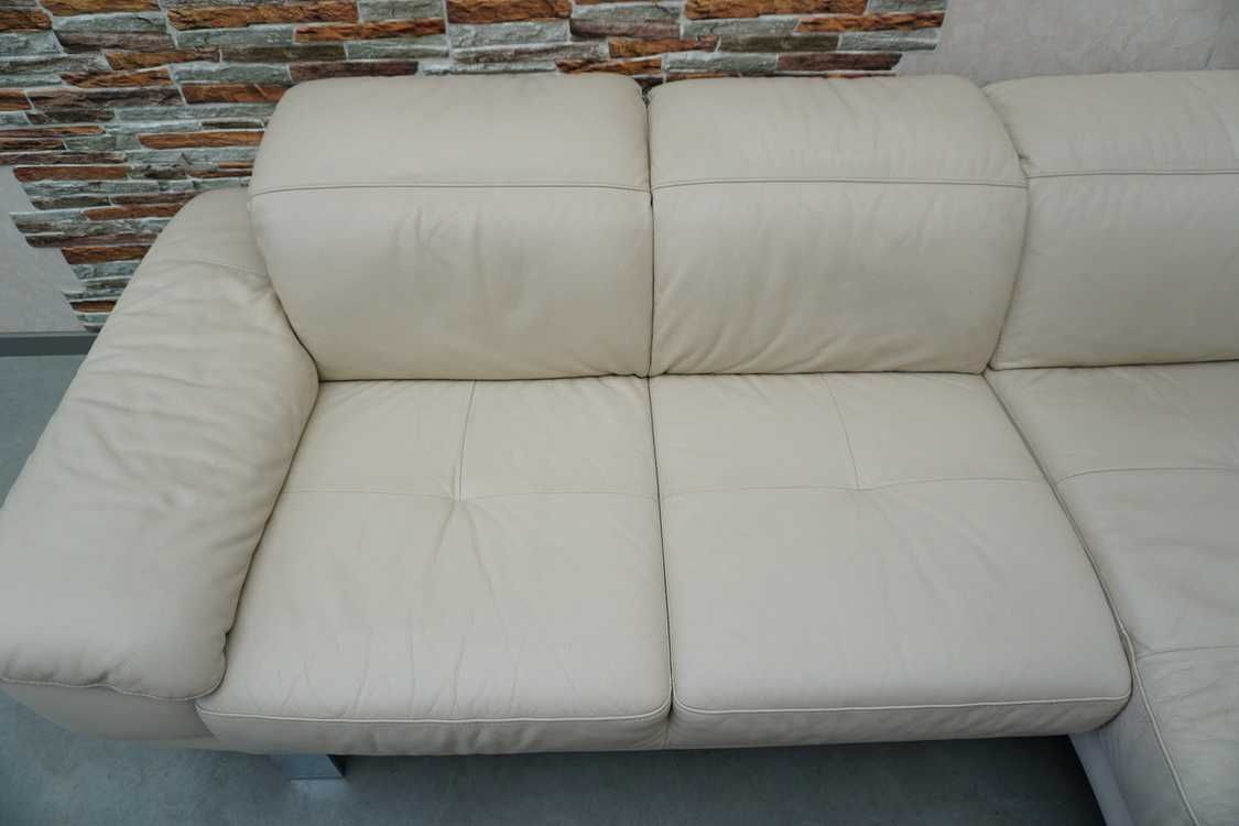 Narożnik sofa skóra nowoczesny styl jasny ecru 250x200  rabat -40%